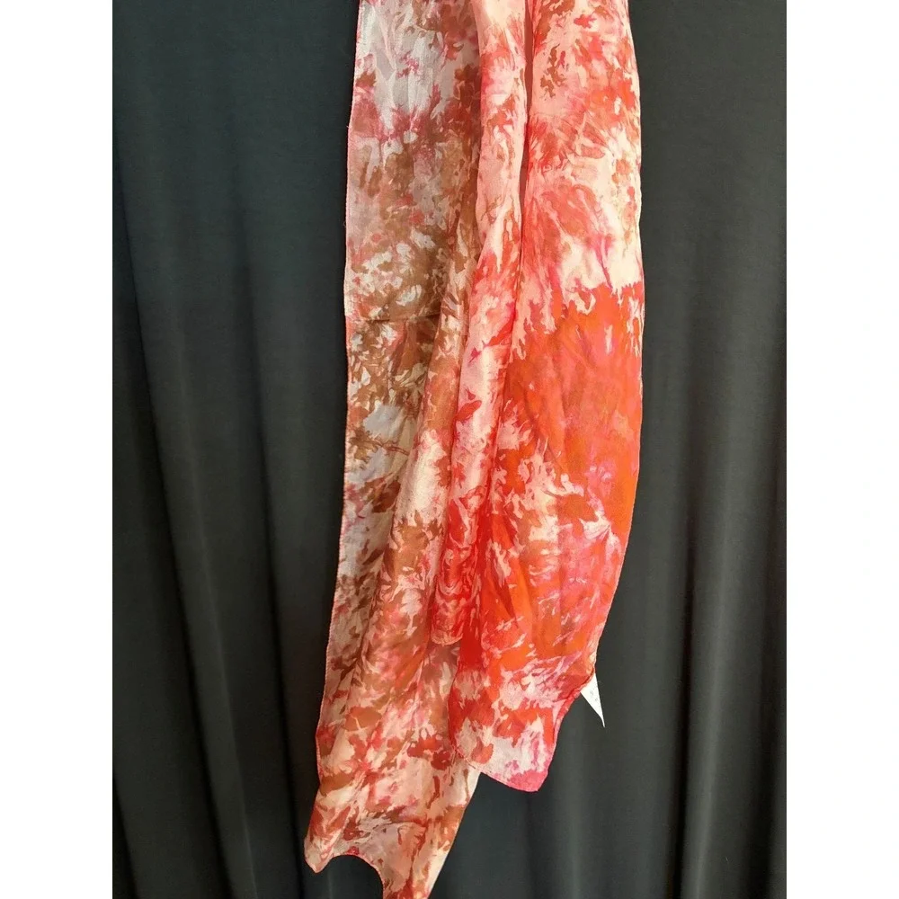 J. Francis Pink, Red, Orange, Tan & Cream‎ 100% Silk Scarf 71 x 19